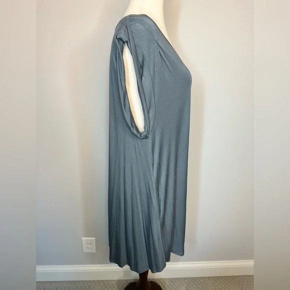 Sz M Umgee blue grey sleeveless loose pockets casual dress v neck - Picture 3 of 7